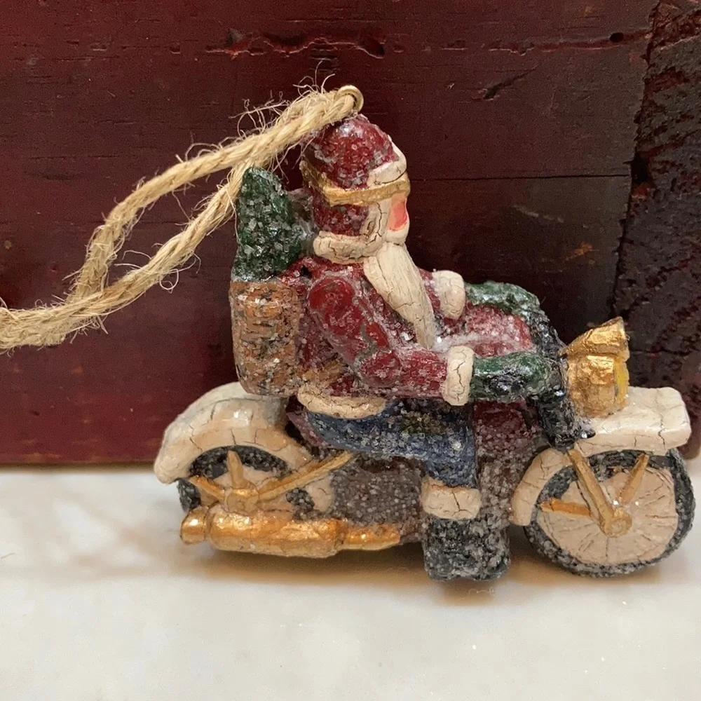 Sunglass Sparkly Santa on motorcycle ornament